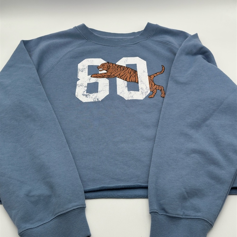 Golden Hour Blue Cropped Sweatshirt Tiger 80 Graphic Long Sleeve Women's XL‎
